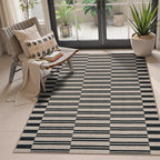 Lahome Elance Striped Easy Jute Rug, 3x5 Outdoor Patio Porch Rug Washable Rugs for Entryway, Indoor Outdoor Living Room Carpets, Farmhouse Neutral Non Slip Black Carpet for Backyard Bedroom RV