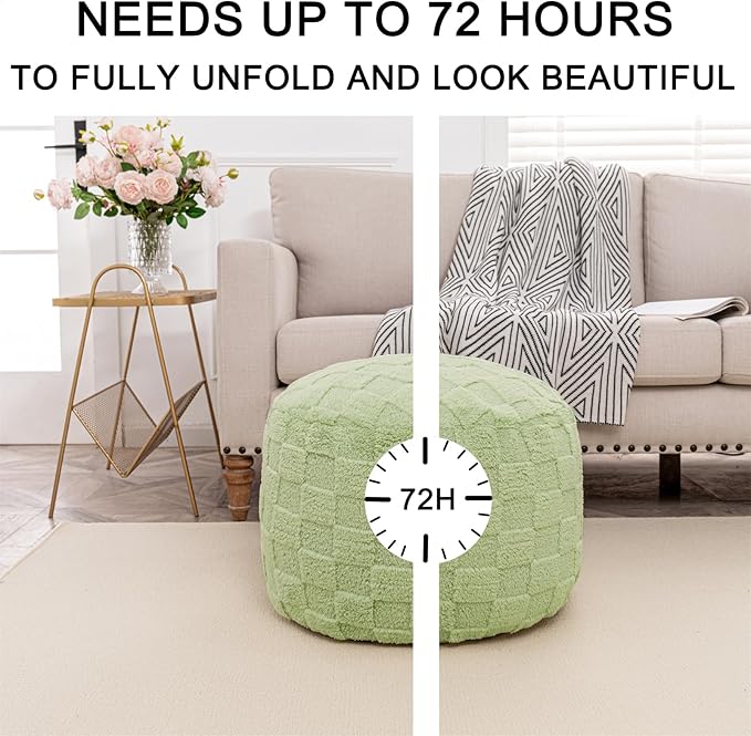 Round Pouf Ottoman 20 x 20 x 14 Inches Boho Poof Home Decor Floor Pouffe Ottoman Foot Rest for Couch Sofa Bean Bag Chairs Living Room Bedroom (Grass Green)