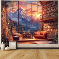 Accnicc Forest Mountain Library Tapestry Fantasy Bookshelf Tapestries Wall Hanging Watercolor Nature Fairy Sunset Library Backdrop Large Tapestry for Bedroom Living Room Dorm Classroom 80 x 60 inch