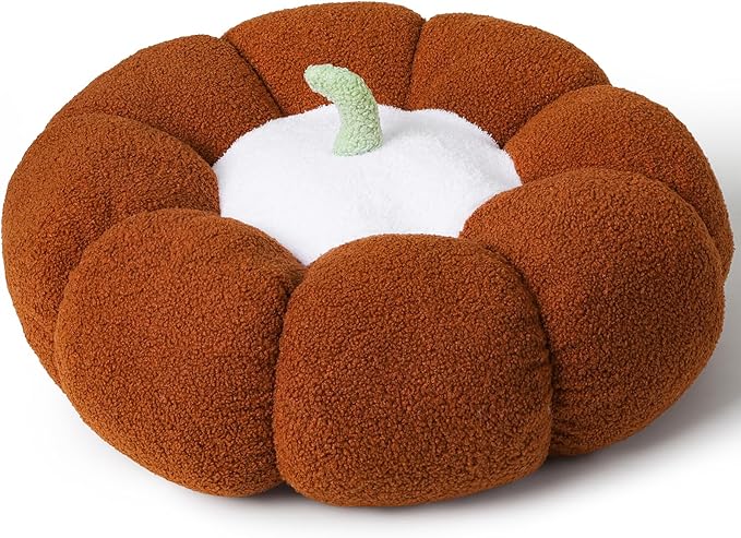 24 Inch Pumpkin Floor Cushion – Large Plush Round Pillow Seat for Living Room, Meditation, Reading & Relaxation – Versatile Seating, Back Support & Pet Bed - Cozy Aesthetic Home Deco