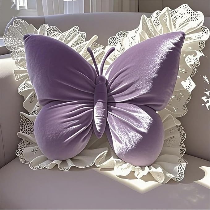 Butterfly Sofa Pillow Animal Floor Reading Pillow Car Cushion (Purple;, 50cm)