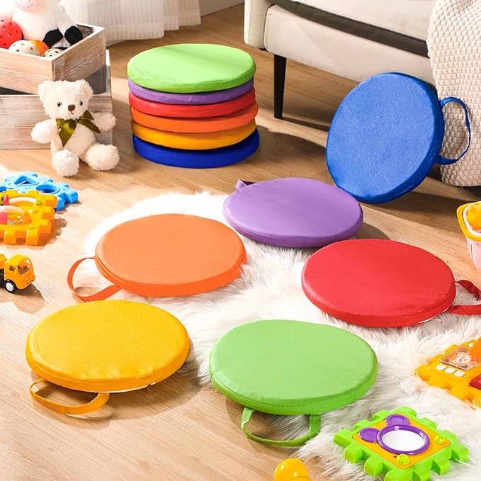 Suzile 12 Pcs 12 Inch Round Floor Cushions for Kids and Toddlers Flexible Seating Classroom Floor Pillow with Handles for Classroom Daycare Preschool Yoga Meditation