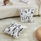 MOOX Rabbit Fur Throw Pillow Covers Decorative Fluffy Soft Fuzzy Plush Luxury Genuine Animal Skin Lumbar Pillow 18"x18" Cushion Cover, Cow Print