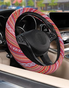 SEG Direct Boho Steering Wheel Cover with Baja Blanket Cloth, Ethnic Style Auto Wheel Cover Made of Coarse Flax, Fits 14 1/2-15 1/4 inches Car Wheel