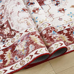 Amearea Vintage Design Area Rugs for Living Room, 5x8 Machine Washable Floral Collection Traditional Bedroom Rug, Low Pile Cute Kids Room Print Carpet, No Slip Office Kitchen Home Decor, Red