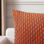 Kevin Textile Fall 12x24 Inch Pillow Cover 1 Pack Boho Decorative Soft Striped Corduroy Lumbar Farmhouse Solid Color Accent Rectangle Cushion Case for Living Room Couch Sofa Bed, Rust