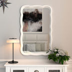 COZAYH Rustic Farmhouse Wall Mirror, 23.5” x 38” Rectangular Decorative Wall Mounted Mirror with Distressed Wood Frame & Curved Scallop Detail, White