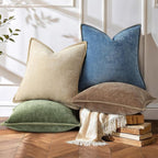 decorUhome Chenille Soft Cozy Throw Pillow Covers 22x22 Set of 2, Modern Farmhouse Boho Velvet Decorative Euro Sham Pillow Cases with Stitched Edge for Couch Sofa Bed Home Decor, Brown