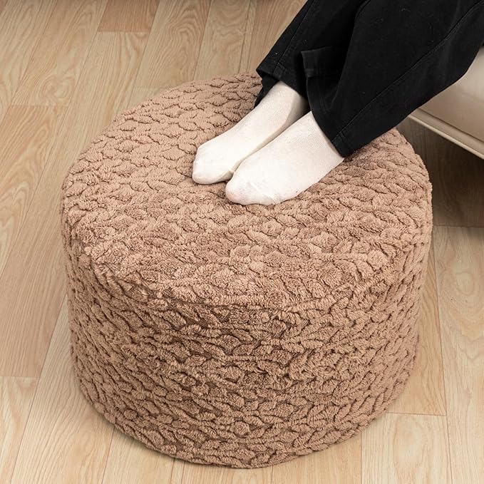 Round Pouf Ottoman 20 x 20 x 14 Inches Boho Poof Home Decor Floor Pouffe Ottoman Foot Rest for Couch Sofa Bean Bag Chairs Living Room Bedroom (Caramel)