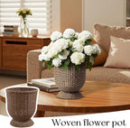 12 Inch Hand Woven Rattan Planter Pot with Stand - Large Decorative Basket for Indoor Plants, Flowers, and Storage - Boho Home Decor for Living Room, Patio, and Entryway (Ginger)