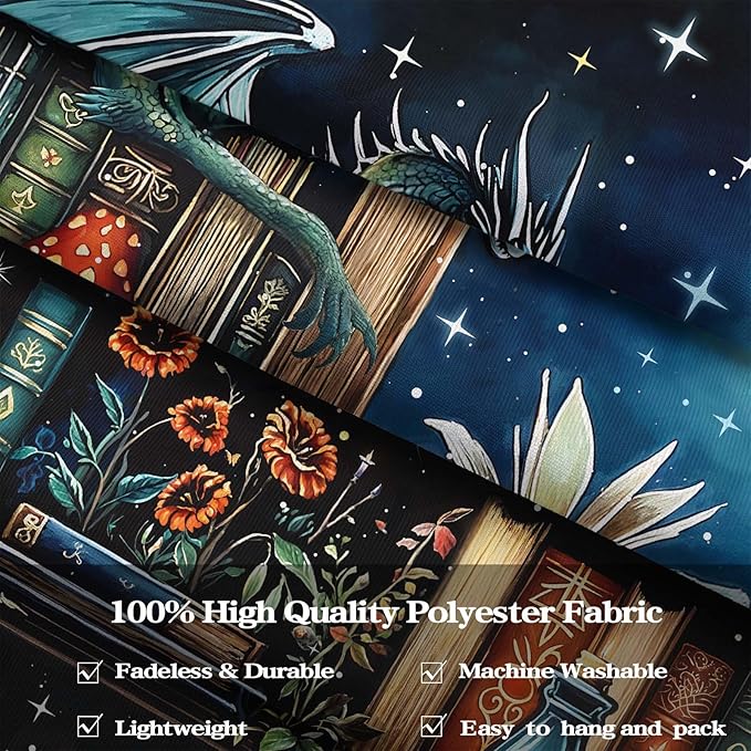 Accnicc Dragon Bookshelf Tapestry Witchy Mushroom Bookshelf Tapestries Wall Hanging Gothic Medieval Fantasy Moon Dark Academia Book Extra Large Tapestry for Bedroom Living Room Dorm 90 x 68 inch