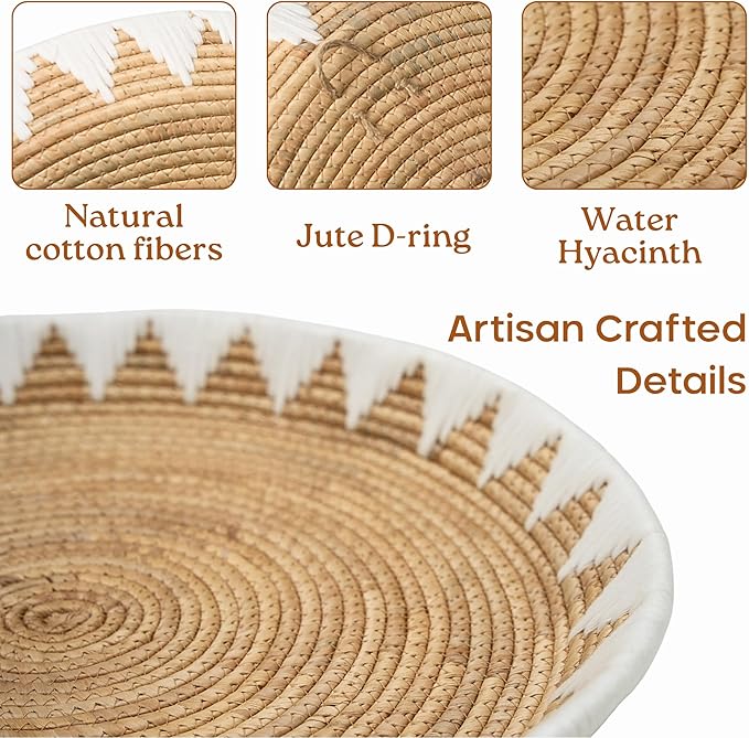 CHI AN HOME 22", 19", 15" Extra Large Hanging Woven Wall Baskets, Water Hyacinth Hanging Wicker Baskets for Wall Decor, Boho Wall Decor Rustic, Oversized Wall Art for Living Room, Bedroom Set of 3 (White)