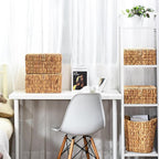 FairyHaus Wicker Storage Baskets with Lids, Set of 2, Natural Water Hyacinth, Rectangular, Large 13"x10"x7" & Small 11.2"x8.3"x5.7"