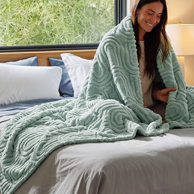 Bedsure GentleSoft Fleece Blanket Queen Size for Bed - Super Soft & Cozy, Fluffy Blankets for Women & Girls, Ideal for Sofa & Couch, Sage Green, 90x90 Inches