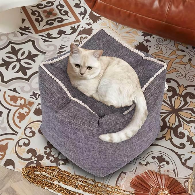 Louis Donné Unstuffed Storage Pouf Ottoman Cover - Square Cotton Linen Footstool Chair for Living Room Nursery, DIY Bean Bag for Stuffed Animal Storage, 18 x 18 Inch, Cover ONLY