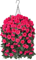 Artificial Geraniums Faux Hanging Plants Flowers Basket for Outdoors, Fake Silk Geraniums Vines in Planter UV Resistant Look Real Spring Summer Outdoor Decorations for Outside Yard Patio, Hotpink