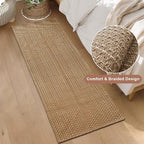 Runner Rug – Boho 2x5 ft Hallway Runner Rug,Braided Design Neutral Entryway Rug with Rubber Backing,Tan Brown,Machine Washable,Solid Faux Jute Rug,for Bedroom,Bathroom,Non-Slip
