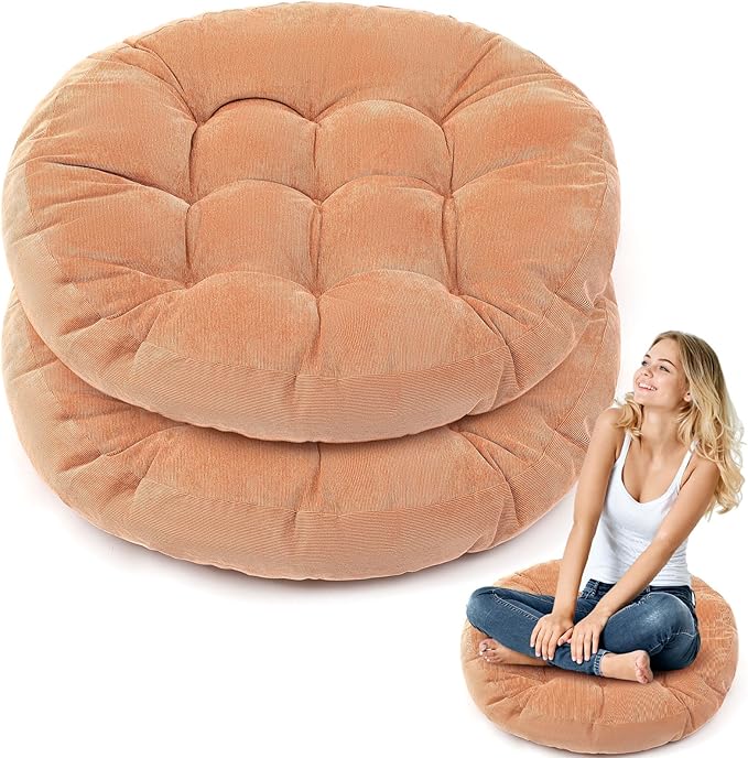 Jerify Floor Pillow Cushions Large Round Square Large Meditation Floor Pillow for Classroom Adult Meditation Picnic Party Seating Learning Daycare School(Round,Light Brown,2 Pcs)