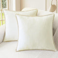 CaliTime Throw Pillow Covers Decorative 18 X 18 Inches Pack of 2 Cotton Thread Stitching Edges Solid Dyed Soft Chenille Cushion Cases for Couch Sofa Bed Living Room Farmhouse Cream