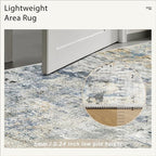 6x9 Abstract Area Rugs for Living Room 6 x 9 Washable Non Slip Low Pile Gray Rugs for Bedroom Dining Room Foldable Thin Blue Yellow