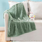 MIULEE Fleece Blanket, Durable Plush Fuzzy Extra Soft Warm Cozy Sage Green Striped Flannel Throw Blanket for Couch Sofa Bed 30"x40"