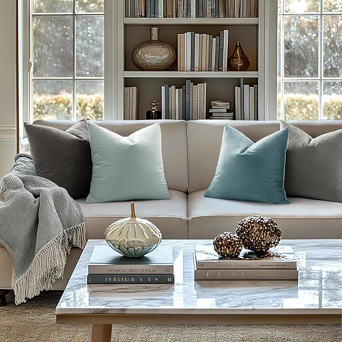 MIULEE Velvet Throw Pillow Covers 16x16 Inch, Pack of 2 - Baby Blue, Soft Solid Decorative Pillow Covers Cushion Cases Modern Luxury Home Decor for Spring Couch Sofa Bedroom Livingroom