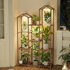 Bamworld Plant Stand with Grow Light Corner Plant Shelf Indoor with Lights Tall Plant Holder for Living Room Warm Light Plant Container Accessories for Mutiple Pots Patio Boho Home Decor for Gardening