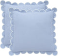 BEBE BASK Blue Scalloped Pillow Cover - Set of 2-18 x 18 Inch - Scallop Pillow Cover - Scalloped Pillows - Scallop Pillows - 100% Cotton - Grandmillennial Style (Sky Blue/White)