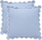 BEBE BASK Blue Scalloped Pillow Cover - Set of 2-18 x 18 Inch - Scallop Pillow Cover - Scalloped Pillows - Scallop Pillows - 100% Cotton - Grandmillennial Style (Sky Blue/White)