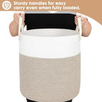 ShellKingdom Laundry Basket, Large Natural Rope Woven Storage Basket with Handles for Home, Living Room, Laundry, Storage Organizer for Blankets, Clothes, Toys, 19.7 x 14.96 INCH (2-Toned White Khaki)