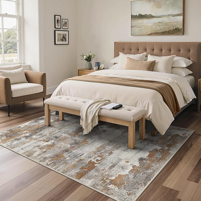 GENIMO Washable Rugs 5x7 Area Rugs for Living Room Bedroom, Modern Lightweight Rug Ultra Soft Indoor Area Rugs 5x7 for Dining Room, Low Pile Carpet with Non Slip Backing, Grey Brown Beige