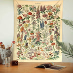 Vintage Flowers Tapestry 59”x51”, Long Vertical Wall Hanging Reference Illustrative Botanical Tapestries for Bedroom Aesthetic Floral Tapistry Botanical Plants Tapestry Wall Hanging Cute Bedroom Decor
