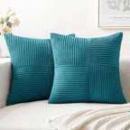 MIULEE Teal Decorative Throw Pillow Covers 18x18 Inch for Couch Bed Sofa Pack of 2 Boho Farmhouse Throw Pillows Soft Cross Corduroy Patchwork Textured Cushion Cases