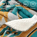 Aztec Patterned Throw Blanket with Soft Sherpa Lining 90”x90”, Traditional Southwestern Navajo Tribal Style Warm Throw for Home Decor, Light Weight Cozy Boho Blanket for Bed, Couch, Sofa, Teal