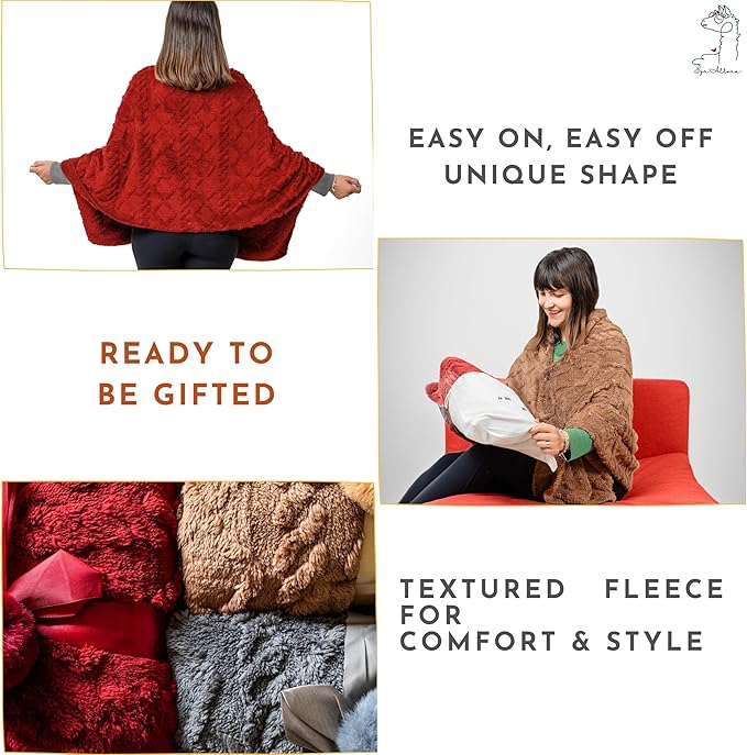 Boho Chic Wearable Blanket -No Sleeves Drape&Go- Poncho Blanket Wrap Shawl - Gifts for Grandma and Mom