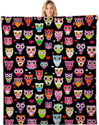 Throw Blanket for Couch, 300GSM Warm Soft Cozy Flannel Blanket, Cute Blanket for All Seasons Bedroom Home Decor Gifts, Colorful Boho Owls 50x60 Inches