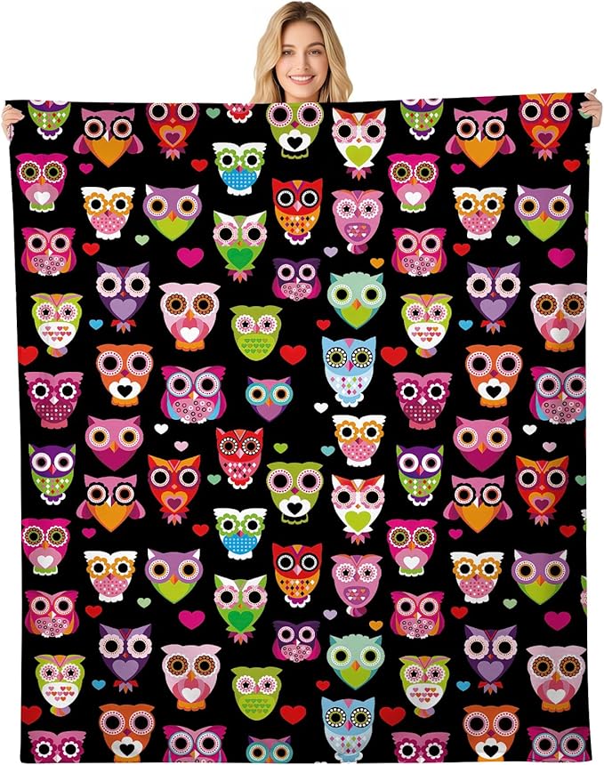 Throw Blanket for Couch, 300GSM Warm Soft Cozy Flannel Blanket, Cute Blanket for All Seasons Bedroom Home Decor Gifts, Colorful Boho Owls 50x60 Inches