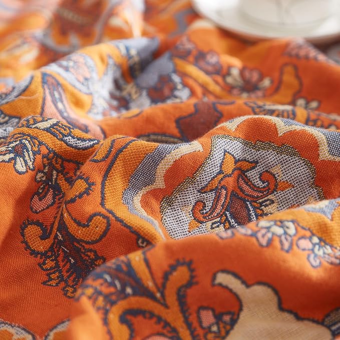 Boho Throw Blanket for Couch Sofa Bed, 100% Cotton Woven Quilt with Tassel 80”x90”, Super Soft Muslin Blanket with Floral Printed, Decorative Reversible Bed Blanket/Cover for All Seasons