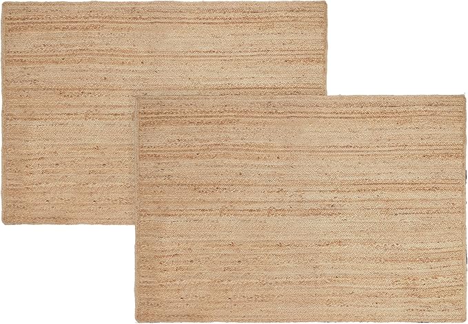 · REDEARTH · Rectangular Area Rug - 4'x6' Braided Natural Jute with Non-Skid Backing - Handwoven Boho Rug for Bedroom, Kitchen, Living Room Aesthetic Home Decor - Durable Handmade Rug, Set of 2