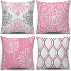 Coliuso Decorative Throw Pillow Covers 20x20 Set of 4,Pink and White Modern Simple Square Pillow Case Cushion Cover for Sofa Couch Farmhouse Living Room