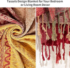 amorus Bohemian Throw Blankets Chenille Jacquard Tassels Soft Chair Cover for Bed Couch Decorative Sofa Throw Blankets - Colorful Tribal Pattern (Red, 60x75 Inches)