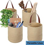 YOUEON Set of 2 Jute Hanging Basket 7.8" x 6.7", Small Wall Hanging Planter Baskets, Natural Jute Woven Storage Basket for Flower Plants Towels Sunglasses Wallet Keys, Boho Decor