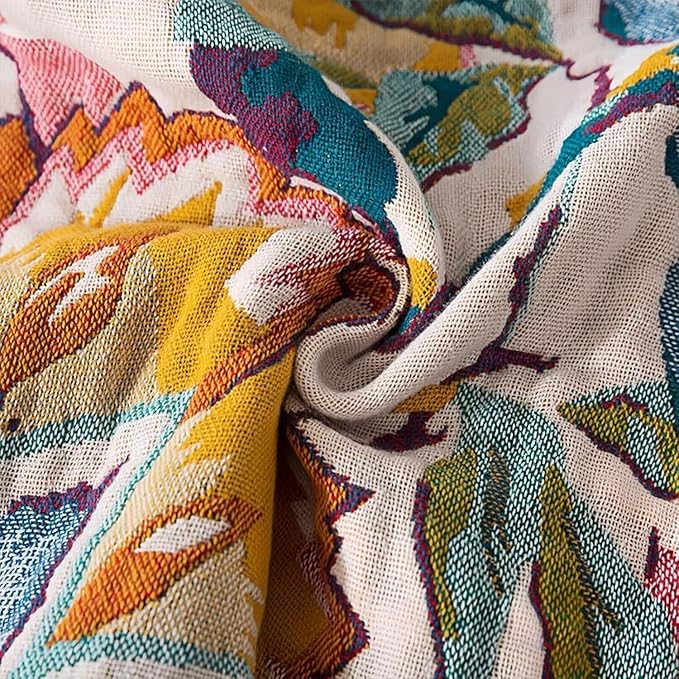 Boho Blanket for Bed 100% Cotton Bohemian Throw Blankets Ultra Soft Woven Muslin Decorative Blankets All Seasons Vintage Quilt Knitted Blanket for Sofa Chair(Beige, 90"x98")