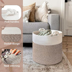 Goodpick Woven Laundry Basket, 15 x 14.2 Inches Cotton Rope Basket for Blankets, Soft Blanket Storage Baskets with Handles for Living Room, Woven Toy Storage Organizer for Nursery, Brown