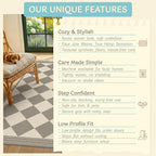 Beige Gray Checkered 5x7 Easy Jute Indoor Outdoor Area Rug for Living Room Backyard Porch, Washable Non Slip Dining Room & Bedroom Carpet, Diamond Pattern Modern Farmhouse Outdoor Patio Rug
