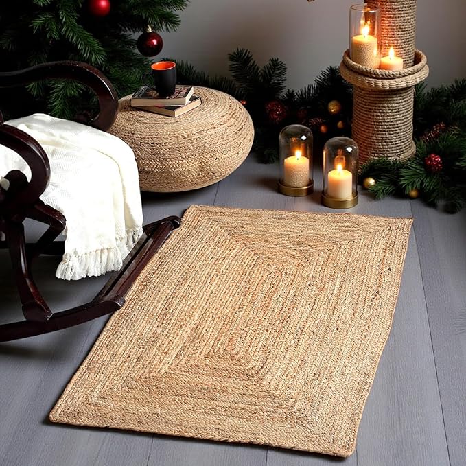 MDS Pack of 1 Handwoven Braided Jute Area Rug 2x4 Rectangular - 100% Natural Burlap Reversible Accent Rugs for Home Decor, Living Room, Doormat, Kitchen, Entryway Rug, Rustic, Farmhouse (2'x4')