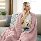 Knitted Throw Blanket 50"X60", Dusty Pink Knit Throws for Bed, Super Soft Boho Chevron Blankets for Couch Sofa Chair Room Decor, Textured Decorative Farmhouse Cozy Lightweight