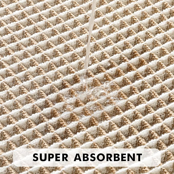 MIULEE Set of 2 Waffle Bathroom Rugs, Boho Bath Rugs Non Slip Washable, Super Absorbent Bath Mats, Ultra Soft Rubber Backed Shower Mats for Bathroom Floor, Tub, Brown & White, 18x30 Inch