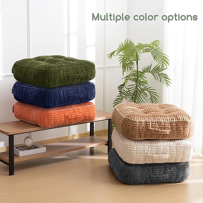 6" Washable Floor Pillow Cushion for Adults, Meditation Cushion Pillow, Removable Tufted Blended Corduroy Cover, Large Square Floor Sitting for Tatami Living Room or Yoga, 22x22 Inch, Machine Washable
