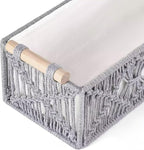 Macrame Storage Basket Boho Decor Baskets for Organizing Woven Decorative Basket for Countertop Toilet Paper Basket Toilet Tank Top Shelf Basket with Handle Bathroom Decor Nursery Gray